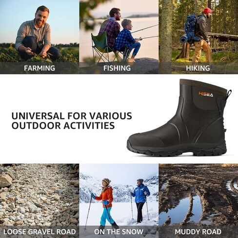 HISEA Upgraded Excursion Pro Men's Rain Boots, Ankle Height Rubber Hunting Boots Waterproof Insulated Neoprene Boots Durable Outdoor Mud Booties for Hunting Gardening Farming Fishing and Yard Work in Kuwait