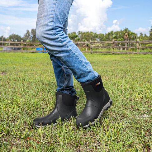 HISEA Upgraded Excursion Pro Men's Rain Boots, Ankle Height Rubber Hunting Boots Waterproof Insulated Neoprene Boots Durable Outdoor Mud Booties for Hunting Gardening Farming Fishing and Yard Work in Kuwait