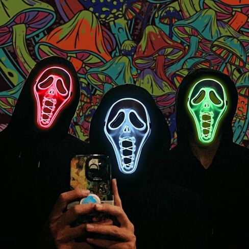 قناع الهالوين المخيف بإضاءة LED قناع التطهير لأزياء الهالوين التنكرية للمهرجانات in Kuwait