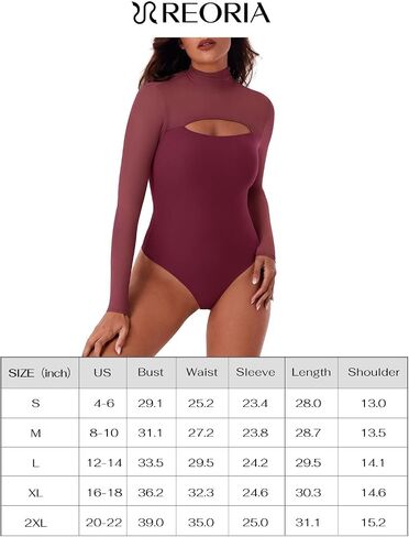 REORIA Women's Sexy Cutout Turtle Neck Long Sleeve Sheer Mesh Thong Bodysuits Tops Trendy Fall Going Out Outfits in Saudi Arabia