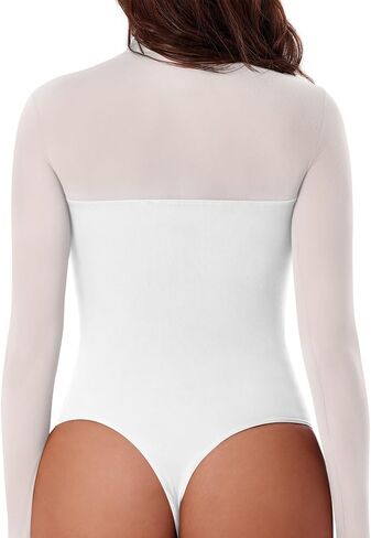 REORIA Women's Sexy Cutout Turtle Neck Long Sleeve Sheer Mesh Thong Bodysuits Tops Trendy Fall Going Out Outfits in Saudi Arabia