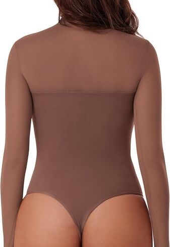 REORIA Women's Sexy Cutout Turtle Neck Long Sleeve Sheer Mesh Thong Bodysuits Tops Trendy Fall Going Out Outfits in Saudi Arabia