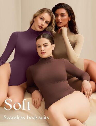 Avidlove Bodysuits for Women High Neck Long Sleeve Body Suits Snap Closure Double Lined Mock Neck Bodysuit Soft in Saudi Arabia
