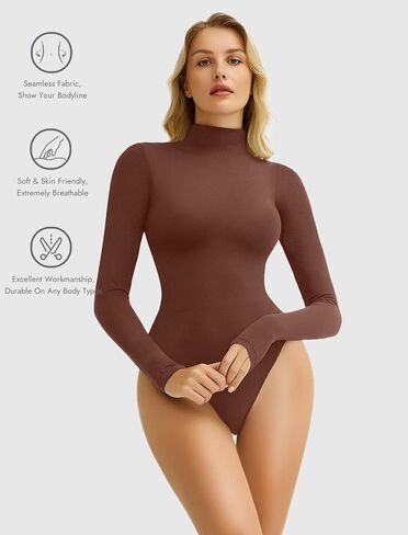 Avidlove Bodysuits for Women High Neck Long Sleeve Body Suits Snap Closure Double Lined Mock Neck Bodysuit Soft in Saudi Arabia