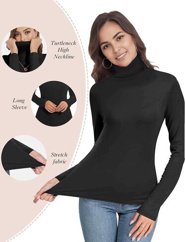 Womens Long Sleeve Turtleneck Thermal T-Shirts Mock Neck Underwear Fashion Tops for Winter Cold Weather in Kuwait