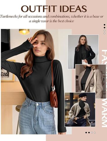 Womens Long Sleeve Turtleneck Thermal T-Shirts Mock Neck Underwear Fashion Tops for Winter Cold Weather in Kuwait