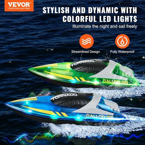 قارب VEVOR RC للأطفال، عبوتين من قارب التحكم عن بعد لحمامات السباحة والبحيرات، قارب سباق مع ضوء LED و4 بطاريات قابلة لإعادة الشحن، جسم كامل مقاوم للماء، لعبة لعب مائية هدية للبالغين من الأولاد والبنات in Kuwait