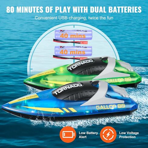 قارب VEVOR RC للأطفال، عبوتين من قارب التحكم عن بعد لحمامات السباحة والبحيرات، قارب سباق مع ضوء LED و4 بطاريات قابلة لإعادة الشحن، جسم كامل مقاوم للماء، لعبة لعب مائية هدية للبالغين من الأولاد والبنات in Kuwait