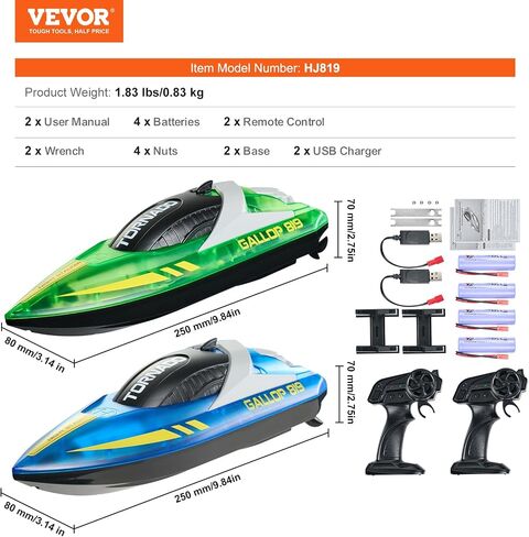 قارب VEVOR RC للأطفال، عبوتين من قارب التحكم عن بعد لحمامات السباحة والبحيرات، قارب سباق مع ضوء LED و4 بطاريات قابلة لإعادة الشحن، جسم كامل مقاوم للماء، لعبة لعب مائية هدية للبالغين من الأولاد والبنات in Kuwait
