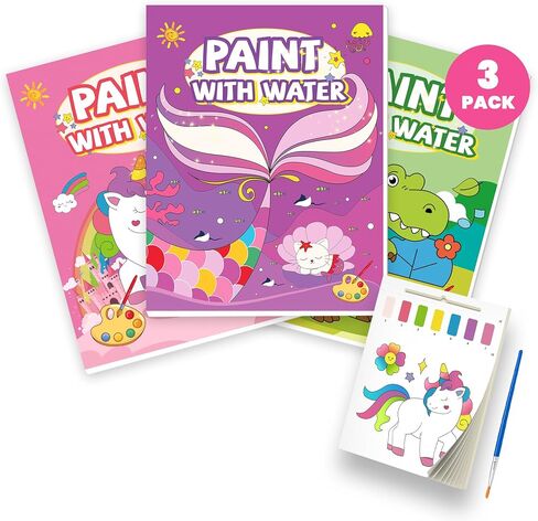 3PCS Paint With Water Books for Kids, Unicorn Mermaid & Dinosaur Watercolor Paint Book Set for Kids,Toddlers Water Color Coloring Painting Drawing Set,Mess Free Toys Gifts for Kids Age 3 4 5 6 7 8 in Saudi Arabia