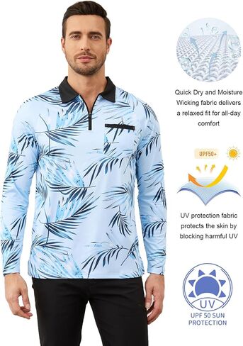 Misyula Style Mens Long Sleeve Golf Polo Shirts Quarter Zip Pullover Sun Protection Athletic Casual Tops M-3XL in Saudi Arabia