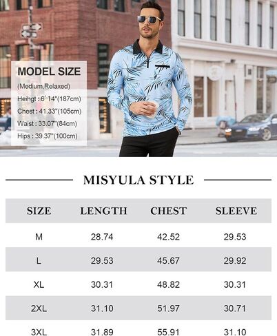 Misyula Style Mens Long Sleeve Golf Polo Shirts Quarter Zip Pullover Sun Protection Athletic Casual Tops M-3XL in Saudi Arabia