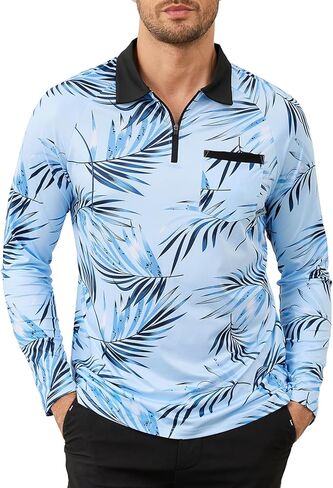 Misyula Style Mens Long Sleeve Golf Polo Shirts Quarter Zip Pullover Sun Protection Athletic Casual Tops M-3XL in Saudi Arabia