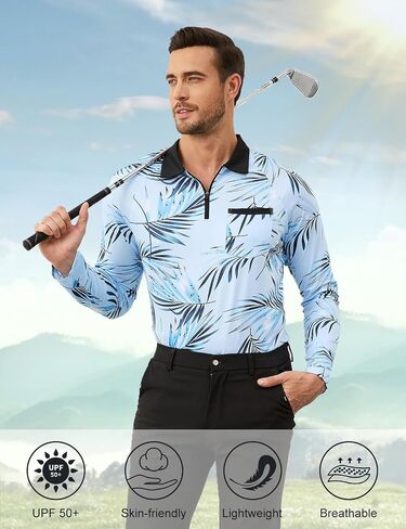 Misyula Style Mens Long Sleeve Golf Polo Shirts Quarter Zip Pullover Sun Protection Athletic Casual Tops M-3XL in Saudi Arabia