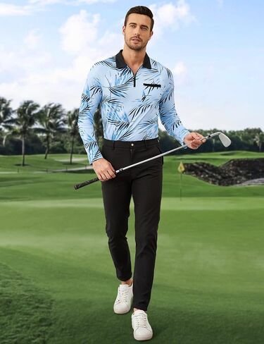 Misyula Style Mens Long Sleeve Golf Polo Shirts Quarter Zip Pullover Sun Protection Athletic Casual Tops M-3XL in Saudi Arabia