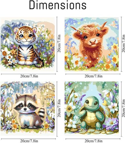 mrpwnle 4 Pack Paint by Numbers for Kids - Paint by Number for Kids Beginners Easy Acrylic Watercolor Paint Numbers Canvas Arts for Kids Ages 4-8, Kid Oil Painting Paint by Number Kits 8x8in in Saudi Arabia