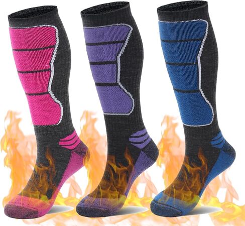 3 Pairs Mens Wool Skiing Socks, Thermal Snowboarding Over the Calf Warm Sock for Sports Hiking Hunting Outdoor in Saudi Arabia