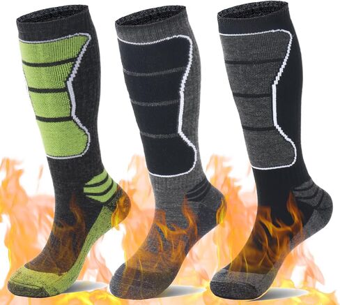 3 Pairs Mens Wool Skiing Socks, Thermal Snowboarding Over the Calf Warm Sock for Sports Hiking Hunting Outdoor in Saudi Arabia