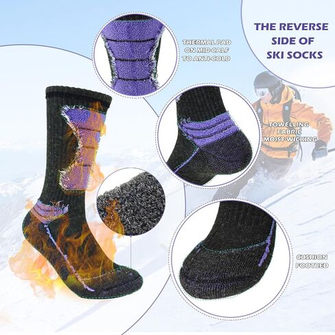 3 Pairs Mens Wool Skiing Socks, Thermal Snowboarding Over the Calf Warm Sock for Sports Hiking Hunting Outdoor in Saudi Arabia
