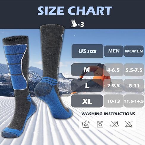 3 Pairs Mens Wool Skiing Socks, Thermal Snowboarding Over the Calf Warm Sock for Sports Hiking Hunting Outdoor in Saudi Arabia