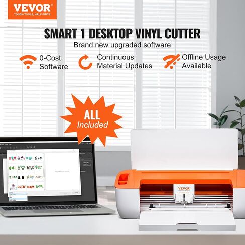 VEVOR Vinyl Cutter Machine, Bluetooth Connectivity DIY Cutting Machine, Compatible with iOS, Windows, Android, and Mac, Massive Designs Included, for Creating Customized Cards, Home Decor in Saudi Arabia