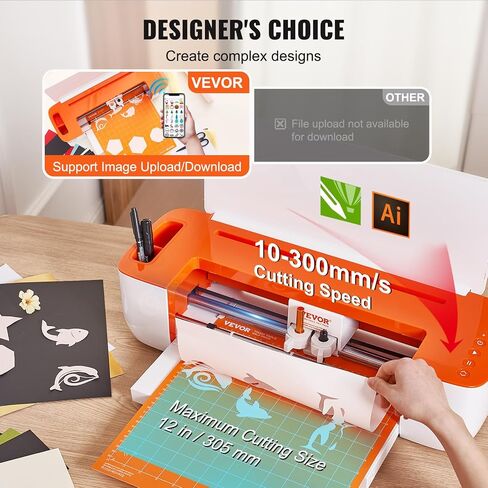 VEVOR Vinyl Cutter Machine, Bluetooth Connectivity DIY Cutting Machine, Compatible with iOS, Windows, Android, and Mac, Massive Designs Included, for Creating Customized Cards, Home Decor in Saudi Arabia