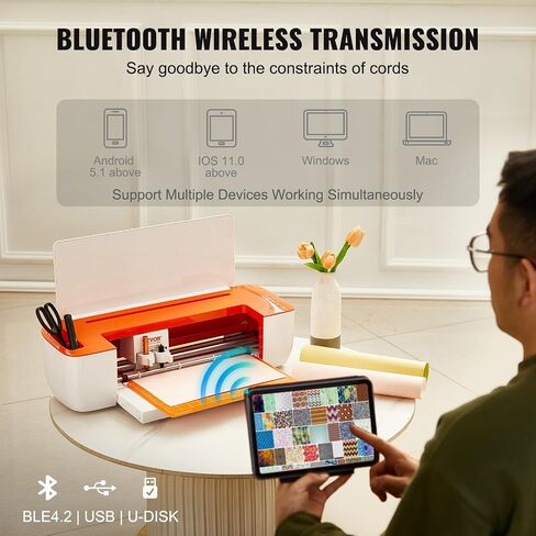 VEVOR Vinyl Cutter Machine, Bluetooth Connectivity DIY Cutting Machine, Compatible with iOS, Windows, Android, and Mac, Massive Designs Included, for Creating Customized Cards, Home Decor in Saudi Arabia
