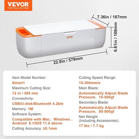 VEVOR Vinyl Cutter Machine, Bluetooth Connectivity DIY Cutting Machine, Compatible with iOS, Windows, Android, and Mac, Massive Designs Included, for Creating Customized Cards, Home Decor in Saudi Arabia
