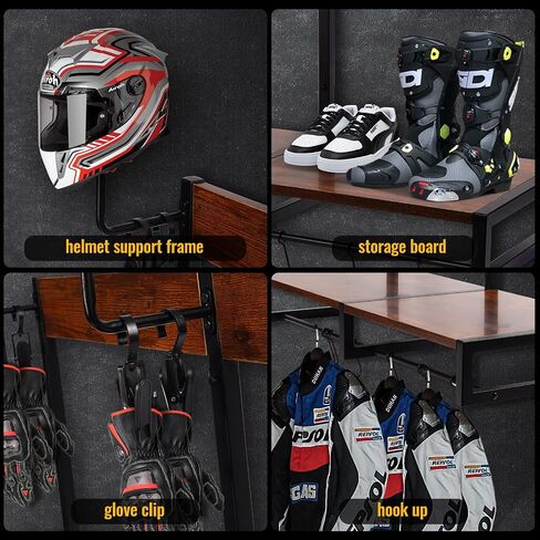 Helmet Holder Wall Mount,Retro Ironwood Motorcycle Helmet Holder With 4 Glove Clips For Most Of Helmet And Clothes (Small) in Saudi Arabia
