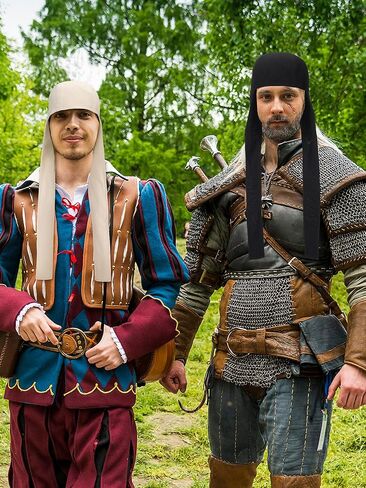 Jiuguva 2 قطعة قبعة القرون الوسطى قبعات الكتان بونيه مع اللوحات الأذن بونيه هالوين عيد الميلاد الفيكتوري تأثيري حلي in Kuwait