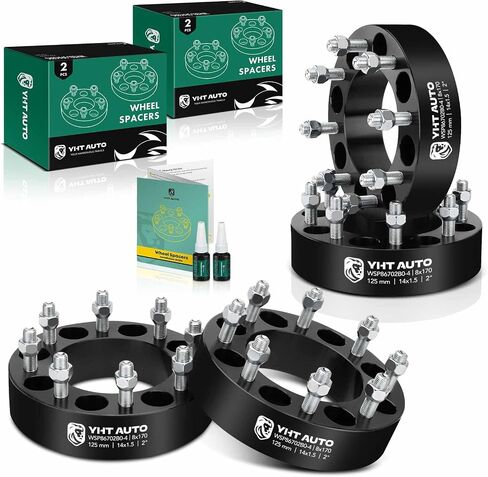 YHTAUTO 8x170mm Wheel Spacers 2 Inch Compatible with 2003-2023 Ford F-250/F-350 Super Duty, Excursion Tire Spacers w/ M14x1.5 & 12.9 Grade Studs, 50.8mm Hub Bore 8 Lug 4PCS Black Wheel Adapter in Saudi Arabia