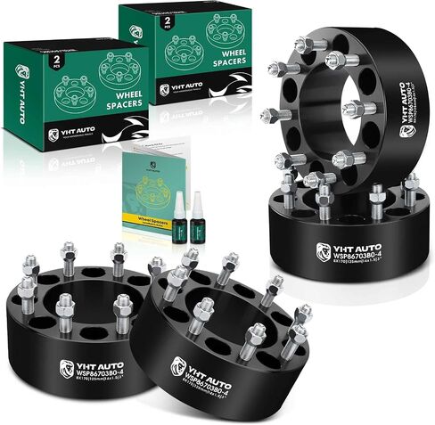 YHTAUTO 8x170mm Wheel Spacers 2 Inch Compatible with 2003-2023 Ford F-250/F-350 Super Duty, Excursion Tire Spacers w/ M14x1.5 & 12.9 Grade Studs, 50.8mm Hub Bore 8 Lug 4PCS Black Wheel Adapter in Saudi Arabia