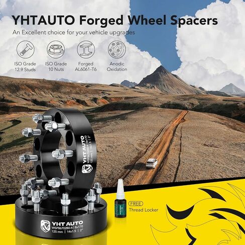 YHTAUTO 8x170mm Wheel Spacers 2 Inch Compatible with 2003-2023 Ford F-250/F-350 Super Duty, Excursion Tire Spacers w/ M14x1.5 & 12.9 Grade Studs, 50.8mm Hub Bore 8 Lug 4PCS Black Wheel Adapter in Saudi Arabia
