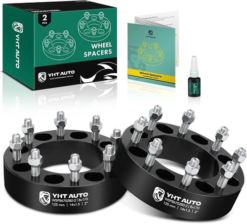 YHTAUTO 8x170mm Wheel Spacers 2 Inch Compatible with 2003-2023 Ford F-250/F-350 Super Duty, Excursion Tire Spacers w/ M14x1.5 & 12.9 Grade Studs, 50.8mm Hub Bore 8 Lug 4PCS Black Wheel Adapter in Saudi Arabia