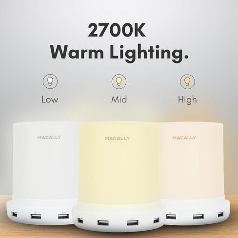 Macally Small Touch Lamps for Nightstand - Bedside Lamp with USB Port - 3 Way Dimmable Short Table Lamp for Small Spaces - Use as Night Light and Charger in Bedroom in Saudi Arabia