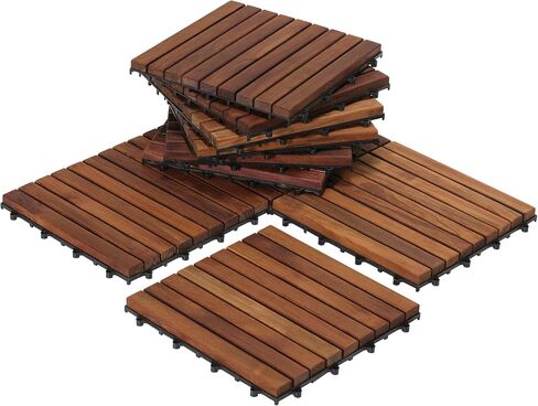 بلاط الأرضيات المتشابك EZ-Floor من Bare Decor بلمسة نهائية زيتية من خشب الساج الصلب (مجموعة من 10 قطع)، شرائح طويلة 9 in Saudi Arabia