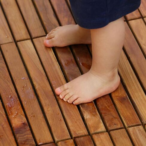 بلاط الأرضيات المتشابك EZ-Floor من Bare Decor بلمسة نهائية زيتية من خشب الساج الصلب (مجموعة من 10 قطع)، شرائح طويلة 9 in Saudi Arabia