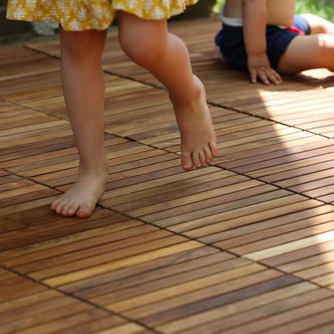بلاط الأرضيات المتشابك EZ-Floor من Bare Decor بلمسة نهائية زيتية من خشب الساج الصلب (مجموعة من 10 قطع)، شرائح طويلة 9 in Saudi Arabia