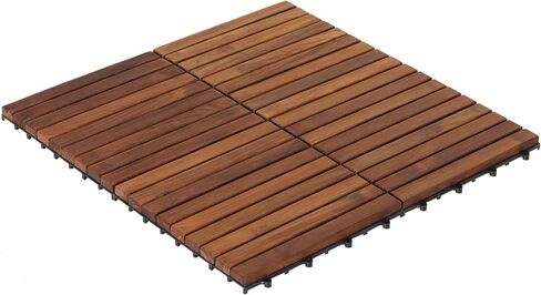 بلاط الأرضيات المتشابك EZ-Floor من Bare Decor بلمسة نهائية زيتية من خشب الساج الصلب (مجموعة من 10 قطع)، شرائح طويلة 9 in Saudi Arabia