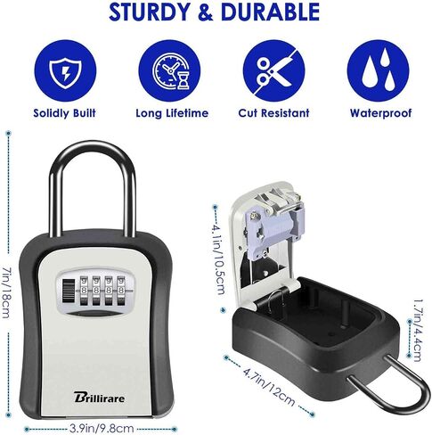 2 Pack Key Lock Box, Waterproof 4 Digits Combination Lockbox with Removable Shackle, Wall Mount Resettable Key Hider, Upgraded Large Password Boxes for Car House Office Apartment Keys-Grey in Kuwait