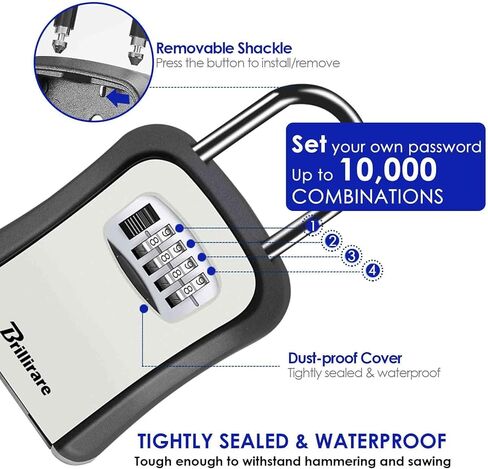 2 Pack Key Lock Box, Waterproof 4 Digits Combination Lockbox with Removable Shackle, Wall Mount Resettable Key Hider, Upgraded Large Password Boxes for Car House Office Apartment Keys-Grey in Kuwait