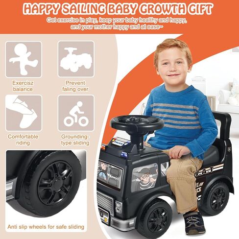 Ride On Push for Kids 3 Years, Ride On Toy with Music & Steering Wheel, Toddler Foot-to-Floor Sliding Toy Four-Wheel Big Tire in Kuwait