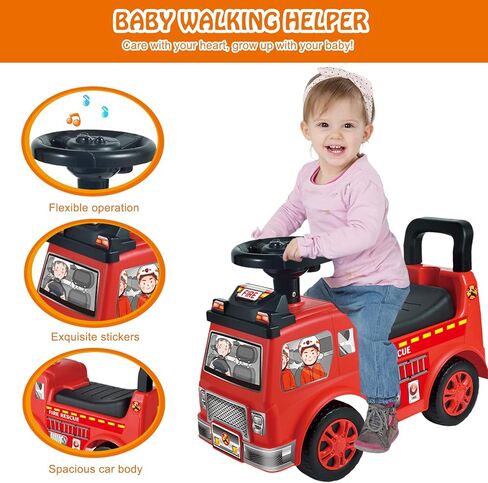Ride On Push for Kids 3 Years, Ride On Toy with Music & Steering Wheel, Toddler Foot-to-Floor Sliding Toy Four-Wheel Big Tire in Kuwait