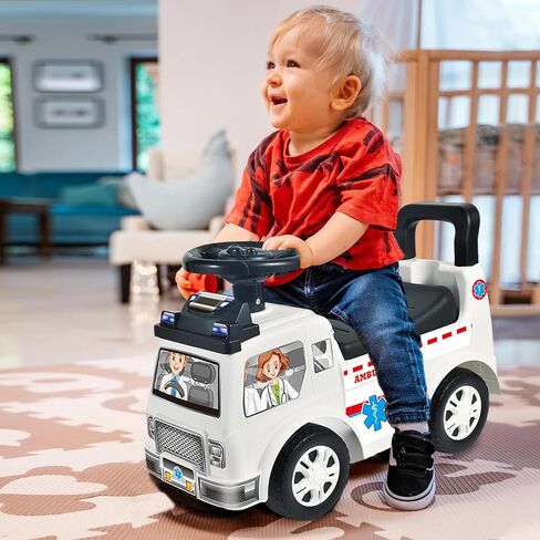 Ride On Push for Kids 3 Years, Ride On Toy with Music & Steering Wheel, Toddler Foot-to-Floor Sliding Toy Four-Wheel Big Tire in Kuwait