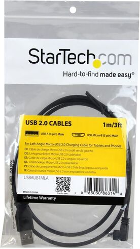 ستارتيك.كوم كابل مايكرو USB بطول 2 متر من USBAUB2MD، زاوية ايه الى اسفل مايكرو بي، كيبل مايكرو USB بزاوية سفلية، 1 × USB A (M)، 1 × USB مايكرو B (M) - اسود in Kuwait