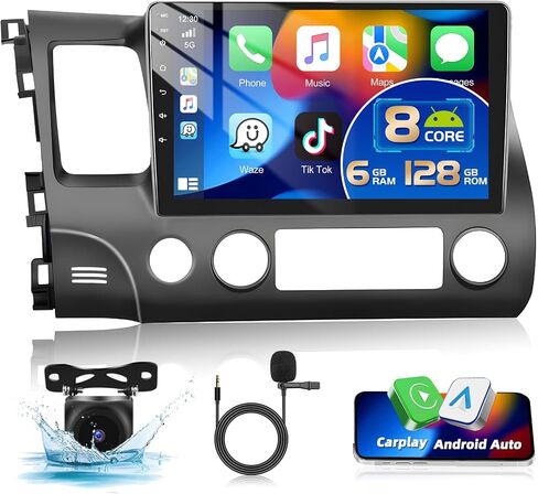 Podofo Car Stereo for Honda Civic 2006-2011 Wireless Apple Carplay Android Auto 2G+32G Android Touchscreen Radio with GPS Bluetooth RDS HiFi + HD Backup Camera in Kuwait