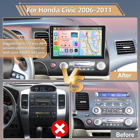 Podofo Car Stereo for Honda Civic 2006-2011 Wireless Apple Carplay Android Auto 2G+32G Android Touchscreen Radio with GPS Bluetooth RDS HiFi + HD Backup Camera in Kuwait