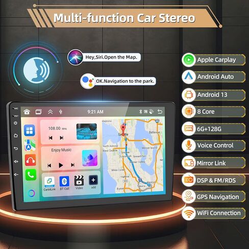 Podofo Car Stereo for Honda Civic 2006-2011 Wireless Apple Carplay Android Auto 2G+32G Android Touchscreen Radio with GPS Bluetooth RDS HiFi + HD Backup Camera in Kuwait