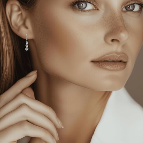 Moissanite Three-stone Diamond Drop Earrings for Women S925 Rodium Vermeil Sterling Silver Trilogy Dangle for Wife Girlfriend Mom Gifts for Her Daughter on Birthday Wedding Anniversary in Kuwait