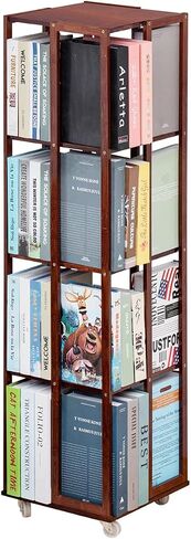 COPREE 5 Tier Rolling Bookcase, Bamboo 360 Rotating Bookshelf, Freestanding Storage Organizer Holder Book Rack with Wheels for Bedroom, Living Room Home and Office in Saudi Arabia